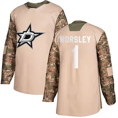 Camo Youth Gump Worsley Authentic Dallas Stars Veterans Day Practice Jersey