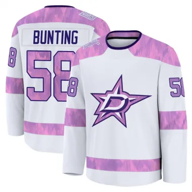 White Men's Michael Bunting Premium Dallas Stars 2024 Hockey Fights Cancer Practice Jersey