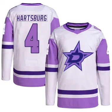 White/Purple Men's Craig Hartsburg Authentic Dallas Stars Hockey Fights Cancer Primegreen Jersey