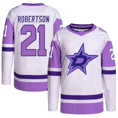 White/Purple Men's Jason Robertson Authentic Dallas Stars Hockey Fights Cancer Primegreen Jersey