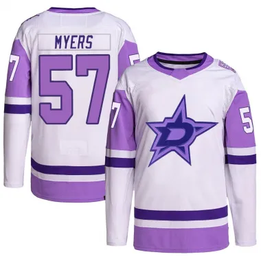 White/Purple Men's Tyler Myers Authentic Dallas Stars Hockey Fights Cancer Primegreen Jersey