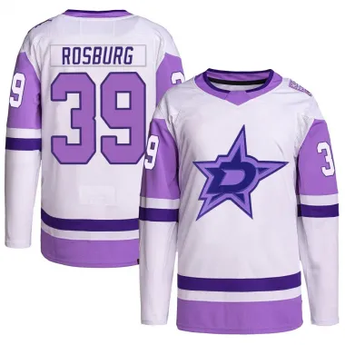 White/Purple Youth Jerad Rosburg Authentic Dallas Stars Hockey Fights Cancer Primegreen Jersey