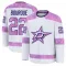 White Youth Mavrik Bourque Premium Dallas Stars 2024 Hockey Fights Cancer Practice Jersey
