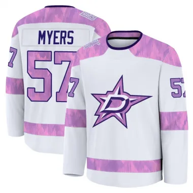 White Youth Tyler Myers Premium Dallas Stars 2024 Hockey Fights Cancer Practice Jersey
