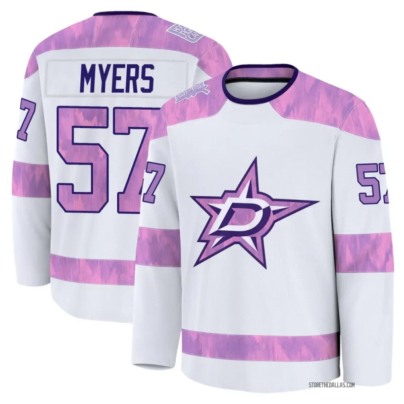 White Youth Tyler Myers Premium Dallas Stars 2024 Hockey Fights Cancer Practice Jersey